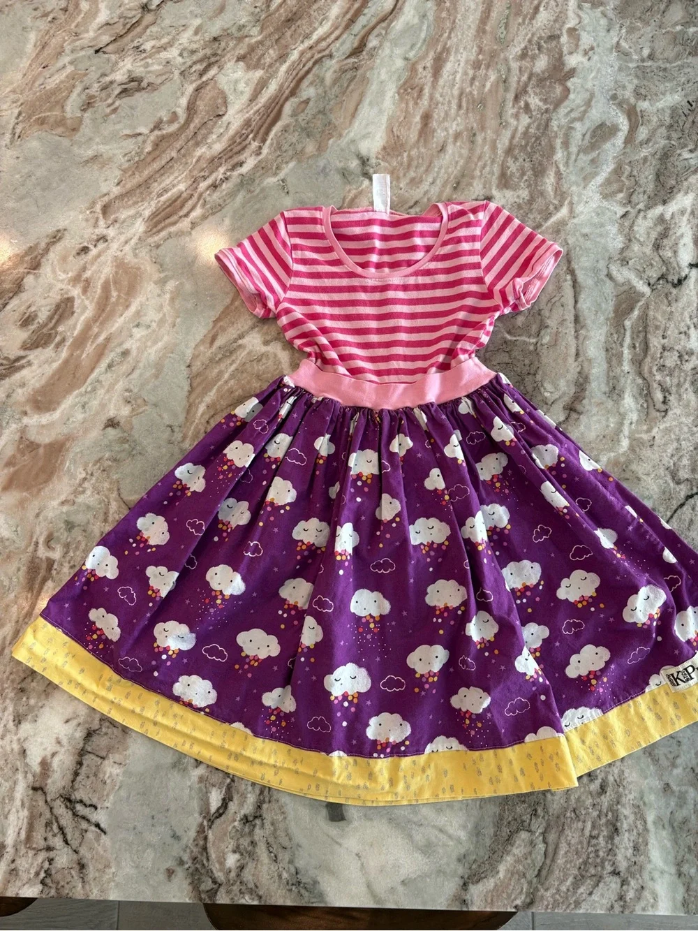 K Pea Original Dress Girls Handmade Pink Purple Summer Dress Clouds Short Sleeve